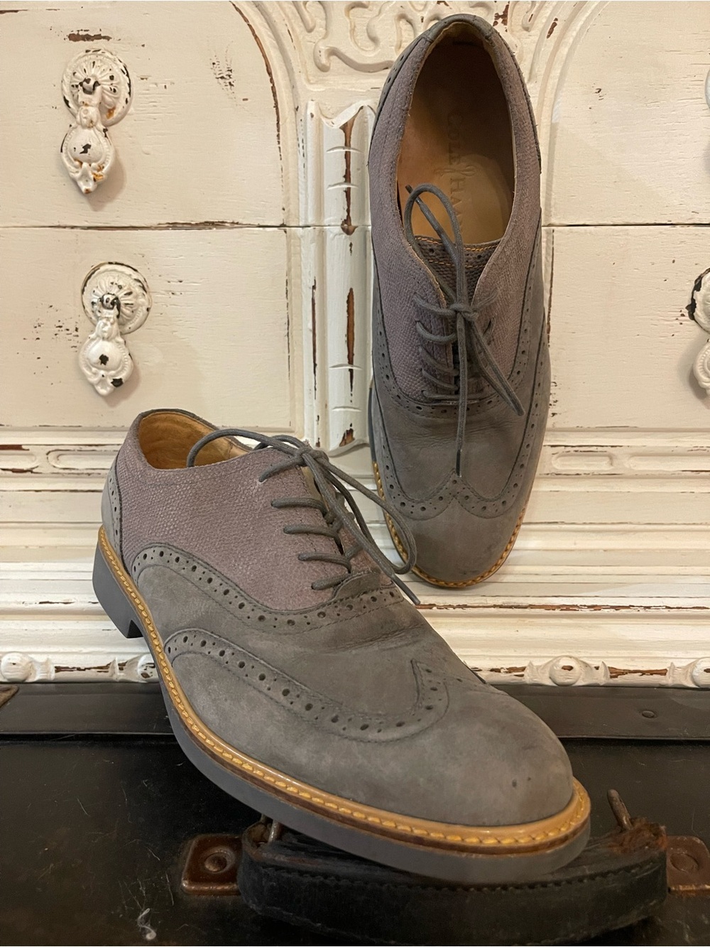 Cole Haan Gray Suede & Fabric Wingtip Derbys